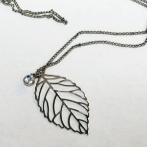 Anthropologie Laser Cut Silver Monstera Adasonii Plant Leaf CZ Chain Necklace